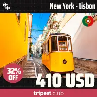 Cheap flights - New York - Lisbon - only $410 RT - 32% off