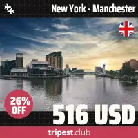 Cheap flights - New York - Manchester - only $516 RT - 26% off