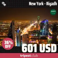 Cheap flights - New York - Riyadh - only $601 RT - 36% off