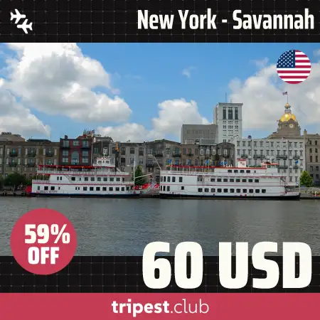 Cheap flights - New York - Savannah - only $60 RT - 59% off