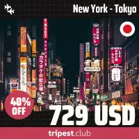 Cheap flights - New York - Tokyo - only $729 RT - 40% off